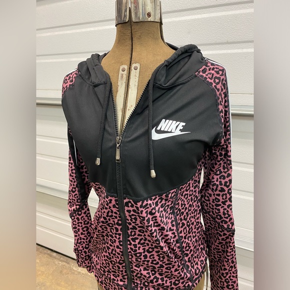 Women’s Nike Pink Black Leopard Full Zip Cardigan Hoodie Small - Picture 1 of 8